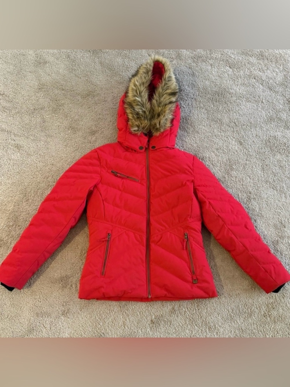 NILS Red Quilted Ski Jacket Fur Hood Waterproof Womens Winter Coat Size 8 - Picture 2 of 9